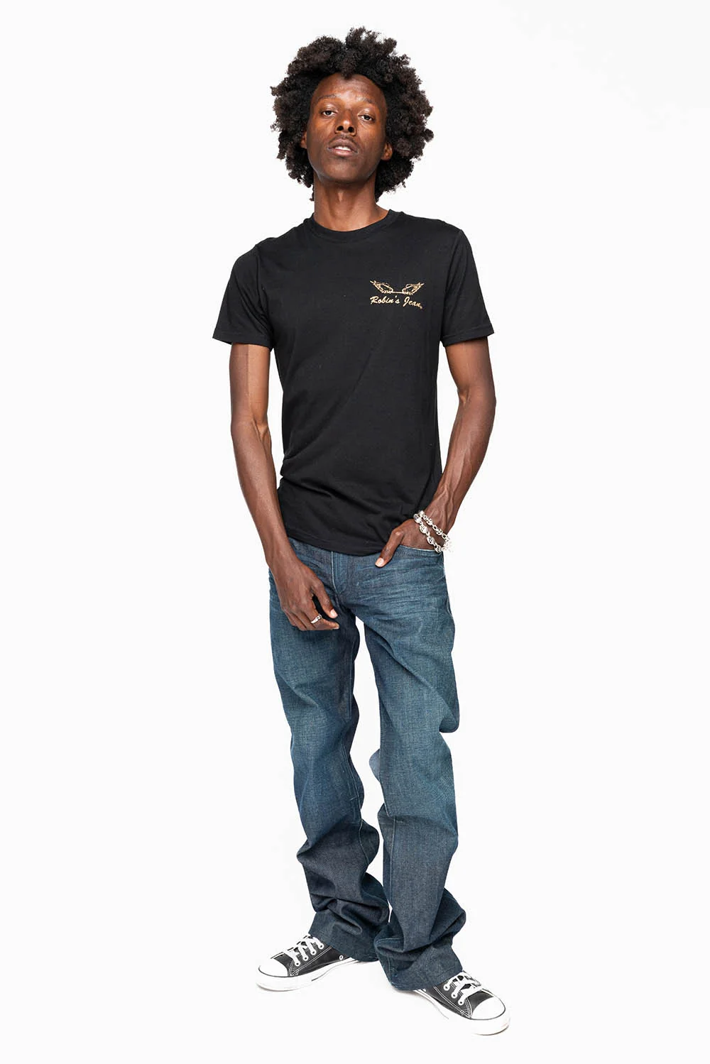 AMERICAN BEAUTY BOOT CUT JEAN IN VINTAGE DARK WITH EMBROIDERED WING LOGO AND EMBELISHMENT ON BACK POCKETS - Image 6