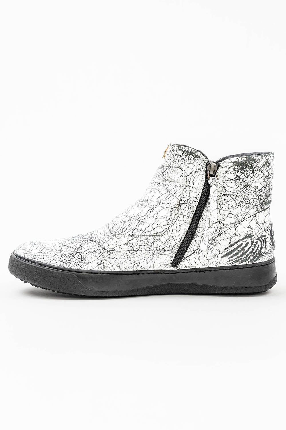 MENS MID TOP BIKER SHOES IN CRACKLED WHITE - Image 6