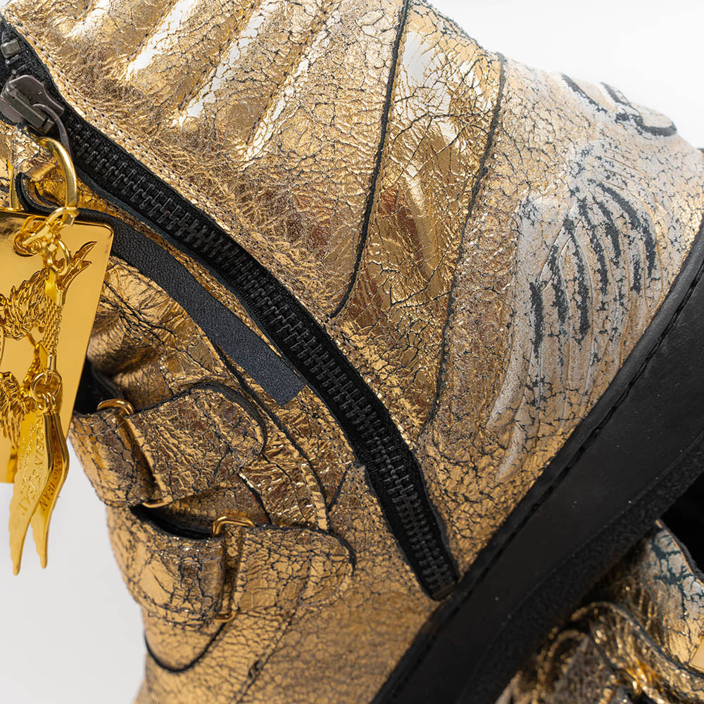 MENS HIGH TOP VELCRO SHOES IN CRACKLED GOLD - Image 7