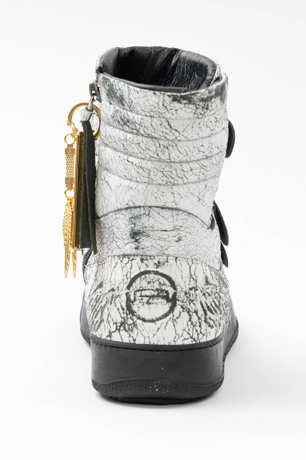 MENS HIGH TOP VELCRO SHOES IN CRACKLED WHITE - Image 6