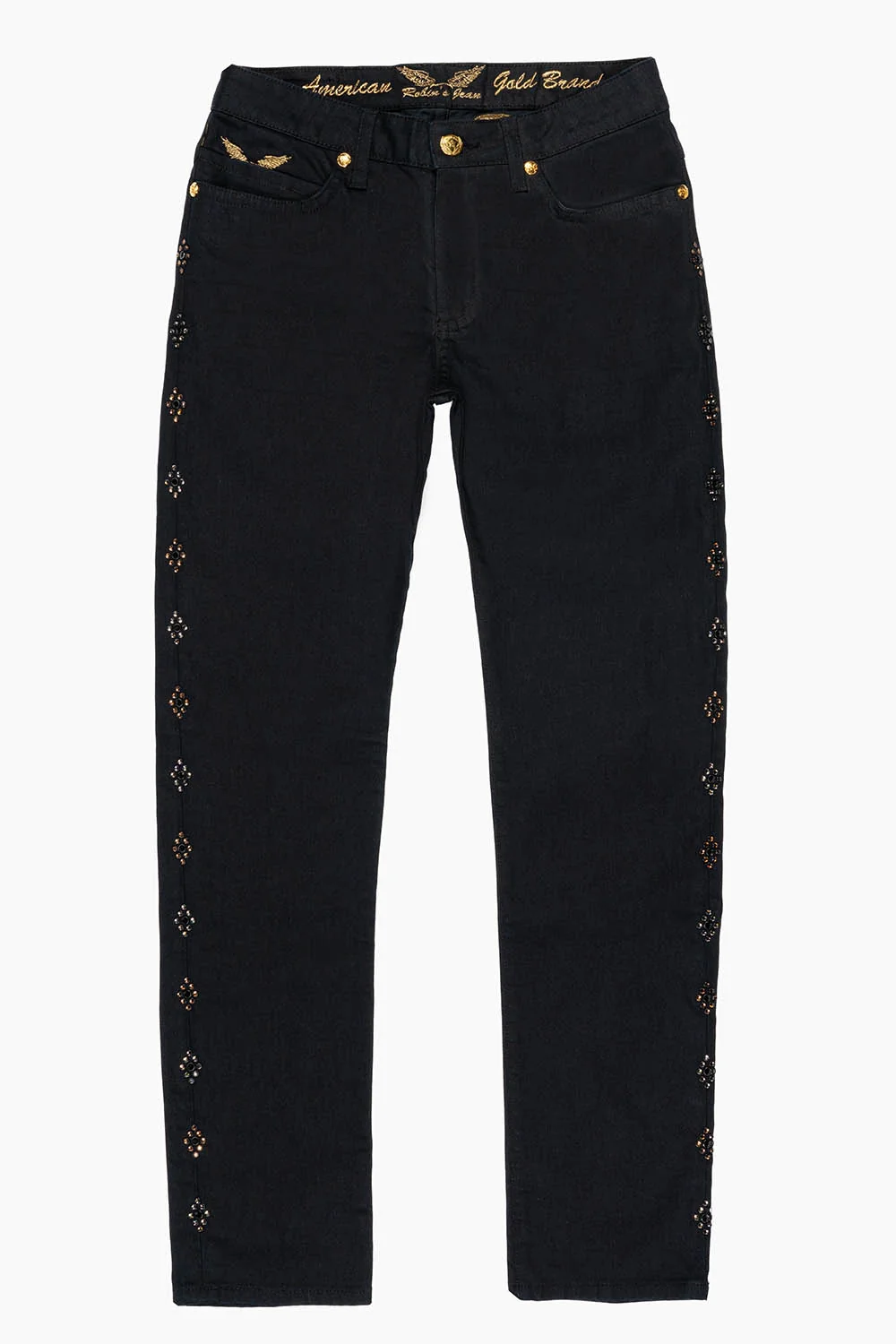 BIG MARLON 5 POCKET SLIM FIT MENS JEANS IN PURE BLACK WASH WITH GUNSLINGER CRYSTAL MOTIF - Image 6