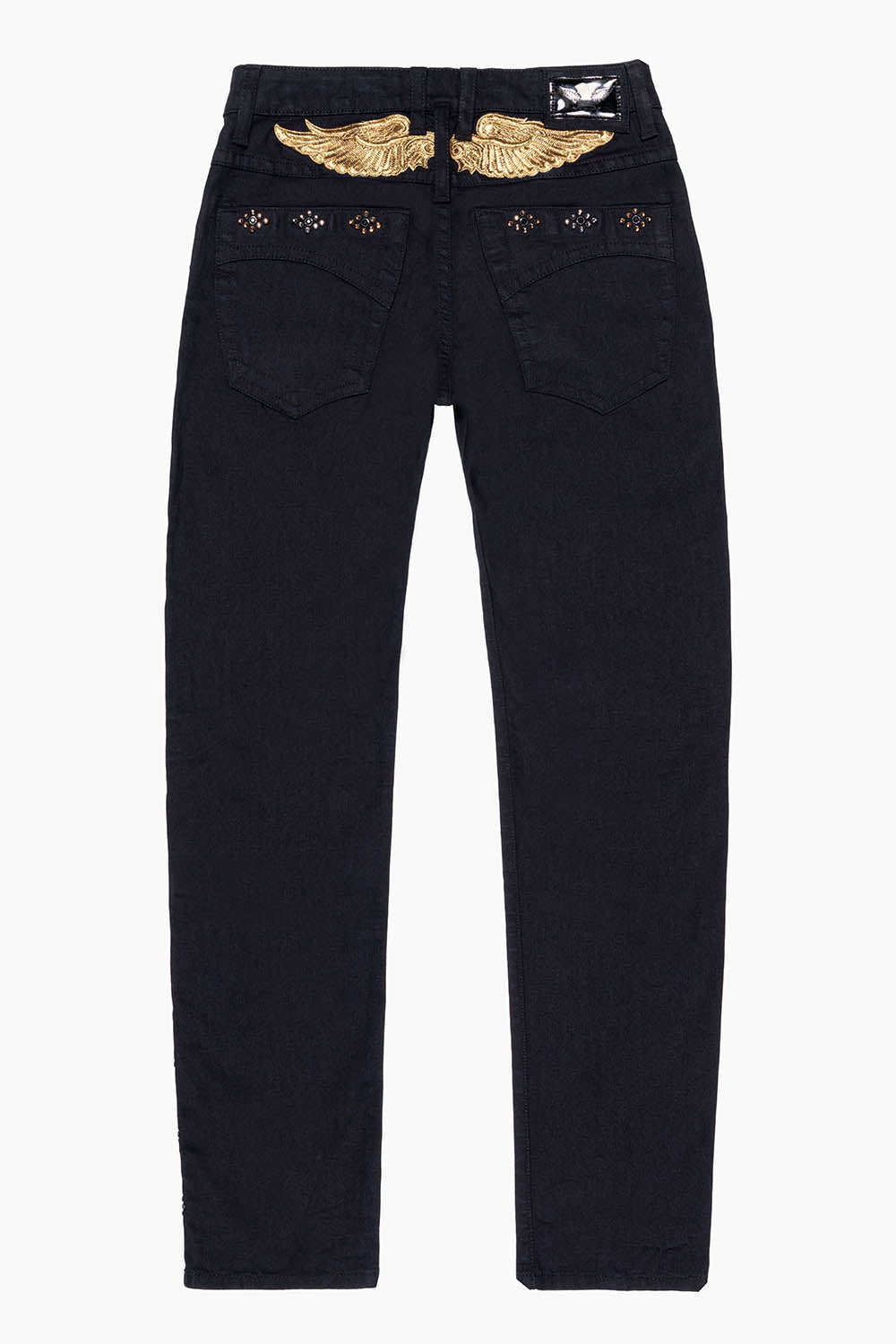 BIG MARLON 5 POCKET SLIM FIT MENS JEANS IN PURE BLACK WASH WITH GUNSLINGER CRYSTAL MOTIF - Image 8