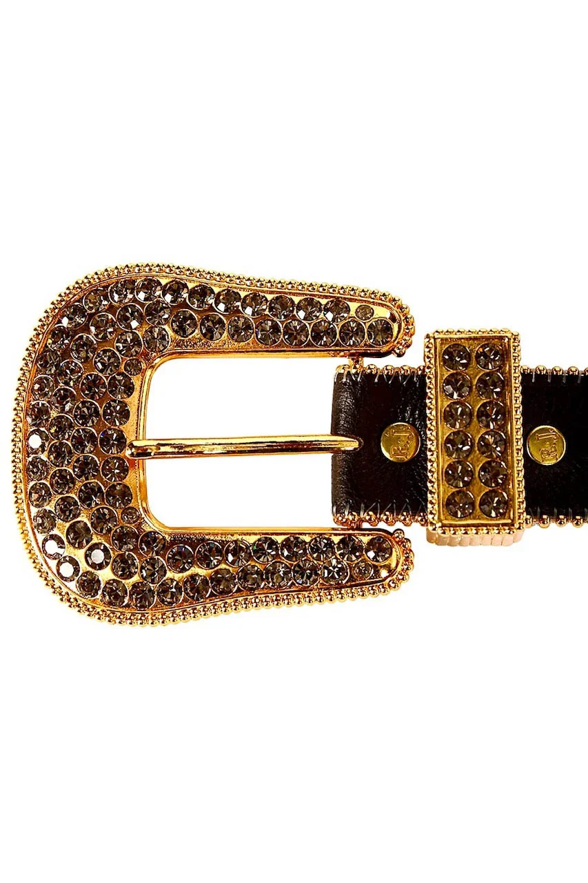 ROBIN'S JEAN BLACK LEATHER BELT WITH BLACK DIAMOND CRYSTALS - Image 3