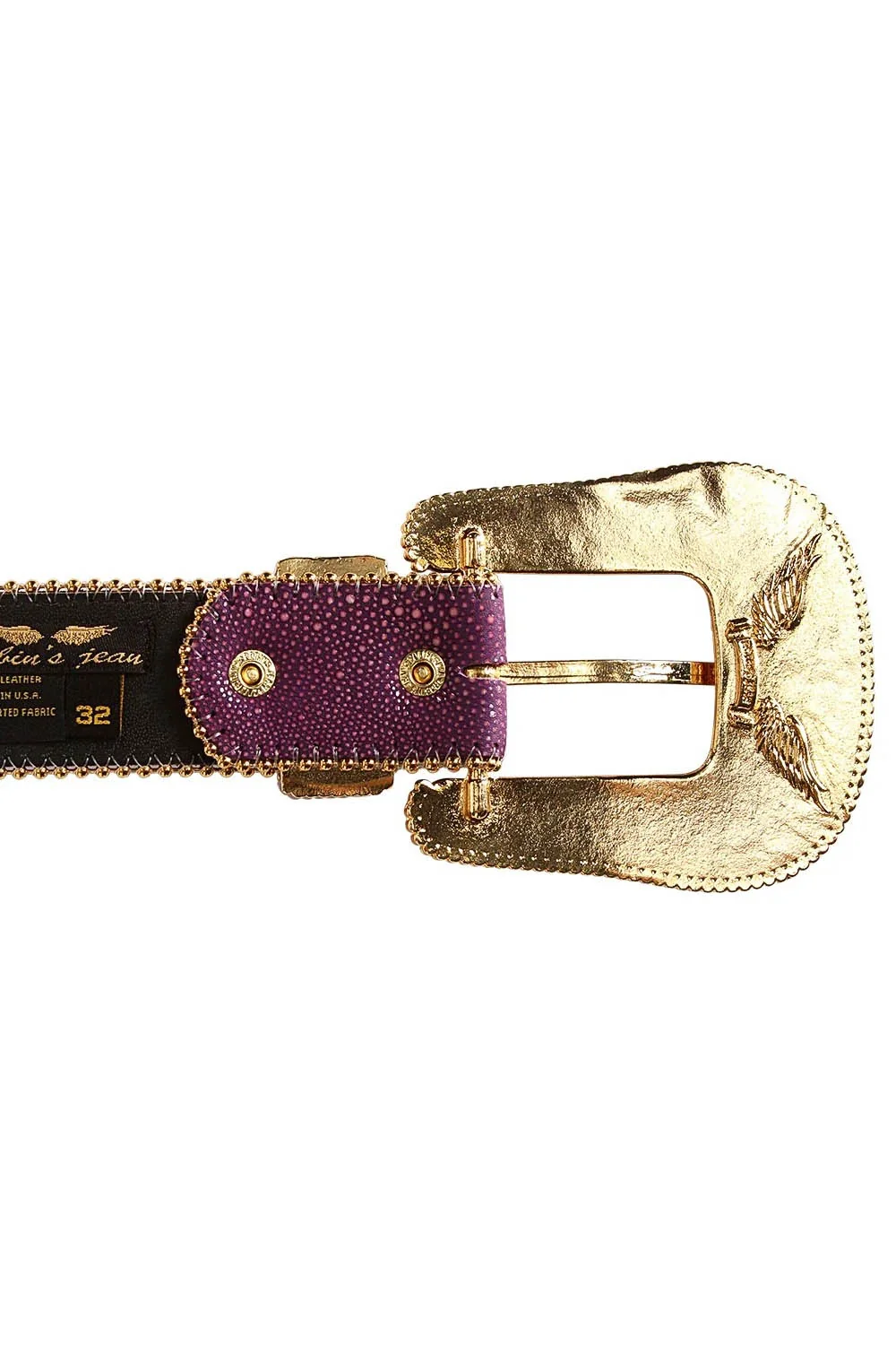 ROBIN'S JEAN CRYSTAL BELT IN PURPLE LIZARD WITH GOLD - Image 3