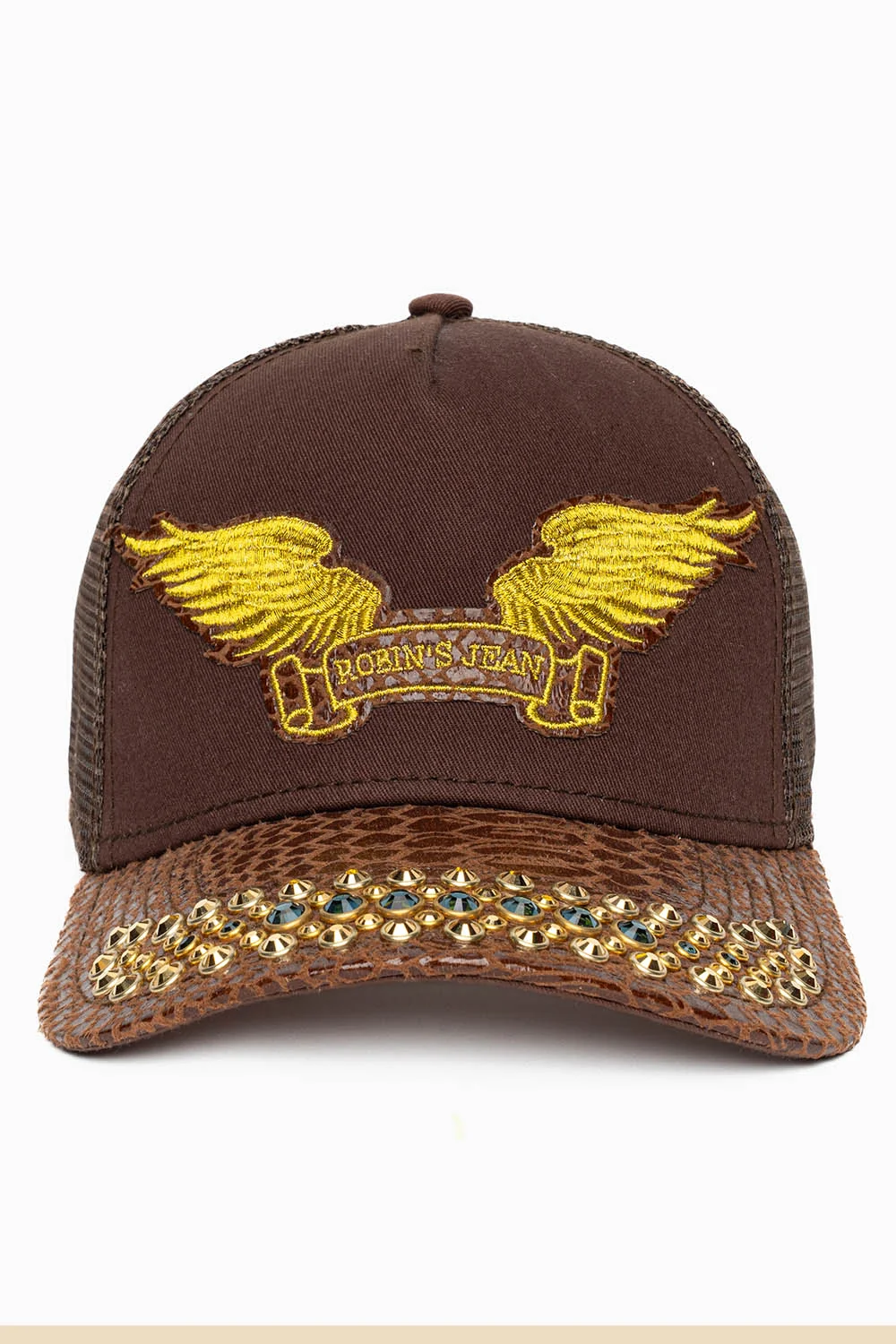 BROWN PYTHON TRUCKER HAT WITH MONTANA BLUE AND AURUM CRYSTALS - Image 3