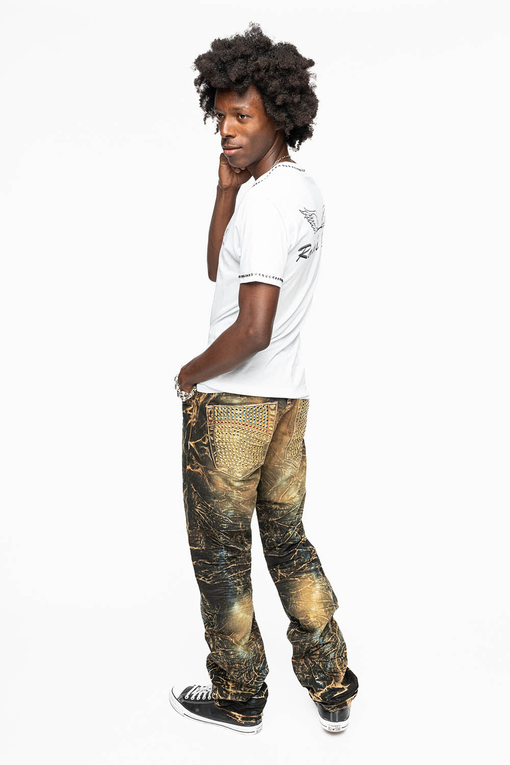 CLASSIC 5 POCKET SLIM LEG JEANS IN 4D DARK PERU WASH FULLY EMBELLISHED POCKETS WITH LARGE CRYSTALS - Image 8