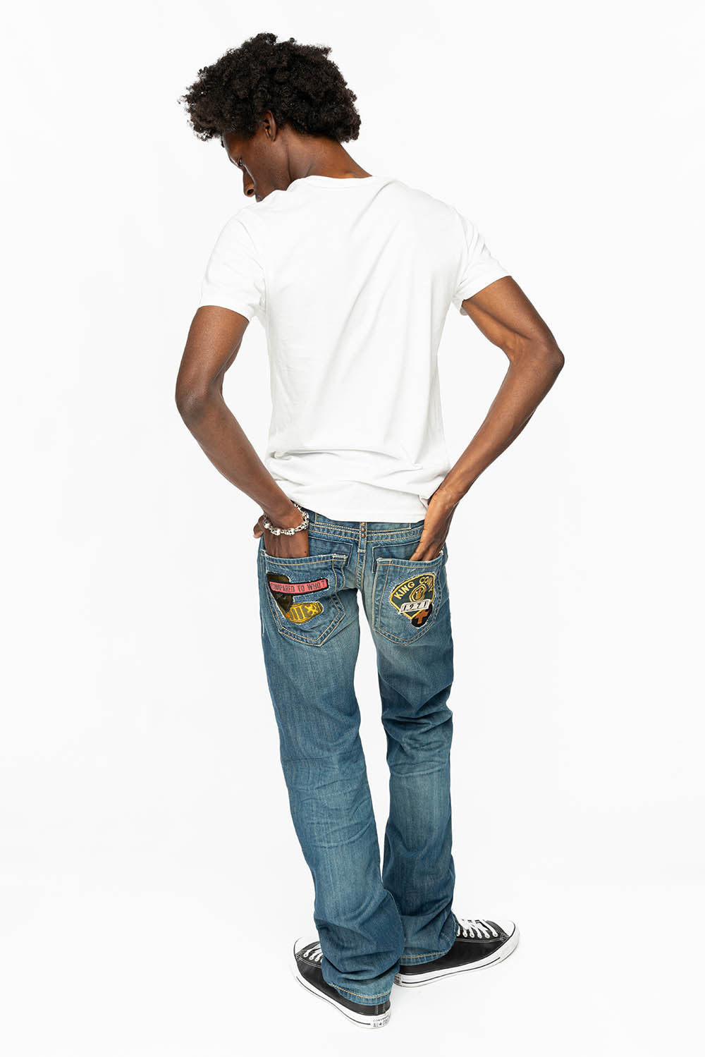 CLASSIC 5 POCKET STRAIGHT LEG JEANS IN BLUE 3D MEDIUM WASH WITH PATCH