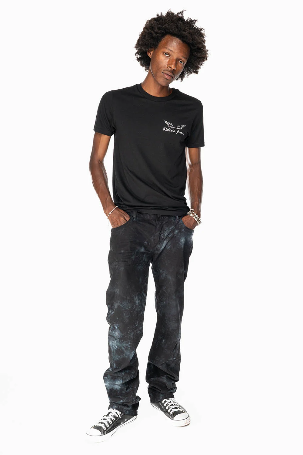 CLASSIC STRAIGHT LEG JEANS IN ASTRO BLACK WASH EMBELLISHED WITH BLK DIAMOND CRYSTALS - Image 7