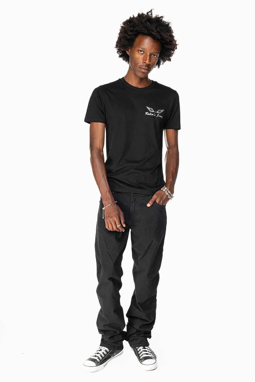 CLASSIC STRAIGHT LEG JEANS IN BLACK WASH EMBELLISHED WITH STUDS & CRYSTALS - Image 7