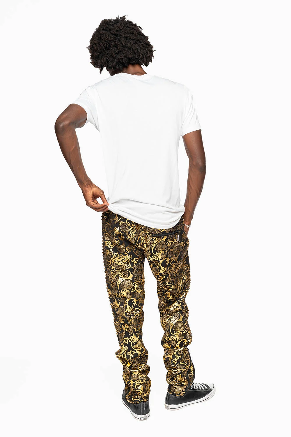 CLOUD JOGGER IN GOLD/BLACK PRINT EMBELLISHED WITH LARGE CRYSTALS - Image 12