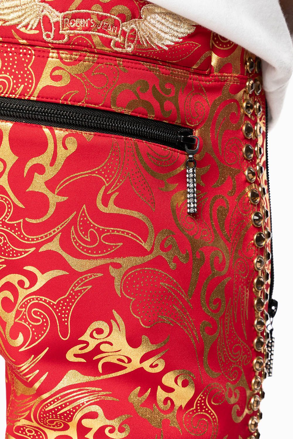 CLOUD JOGGER IN GOLD/RED PRINT EMBELLISHED WITH LARGE CRYSTALS - Image 4