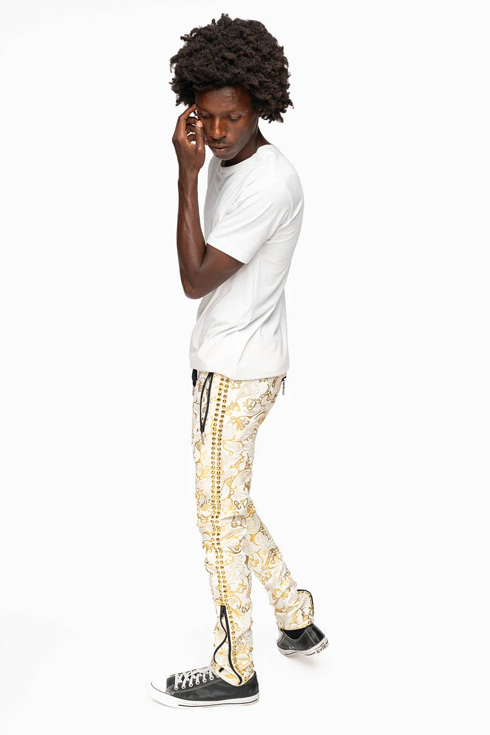 CLOUD JOGGER IN GOLD/WHITE PRINT EMBELLISHED WITH LARGE CRYSTALS - Image 11