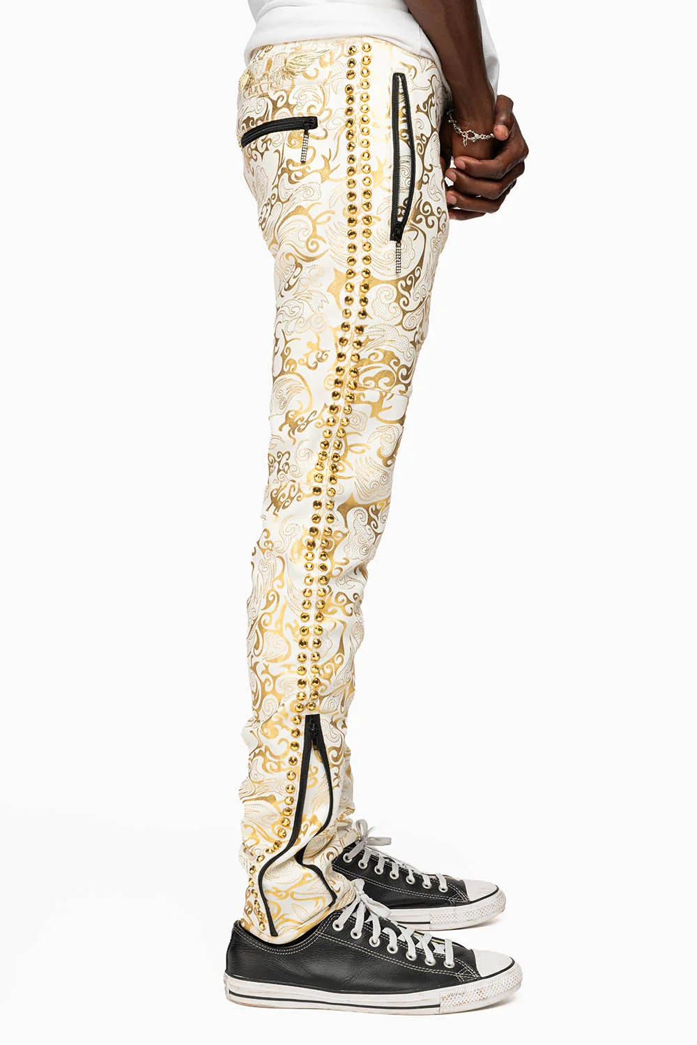 CLOUD JOGGER IN GOLD/WHITE PRINT EMBELLISHED WITH LARGE CRYSTALS - Image 2