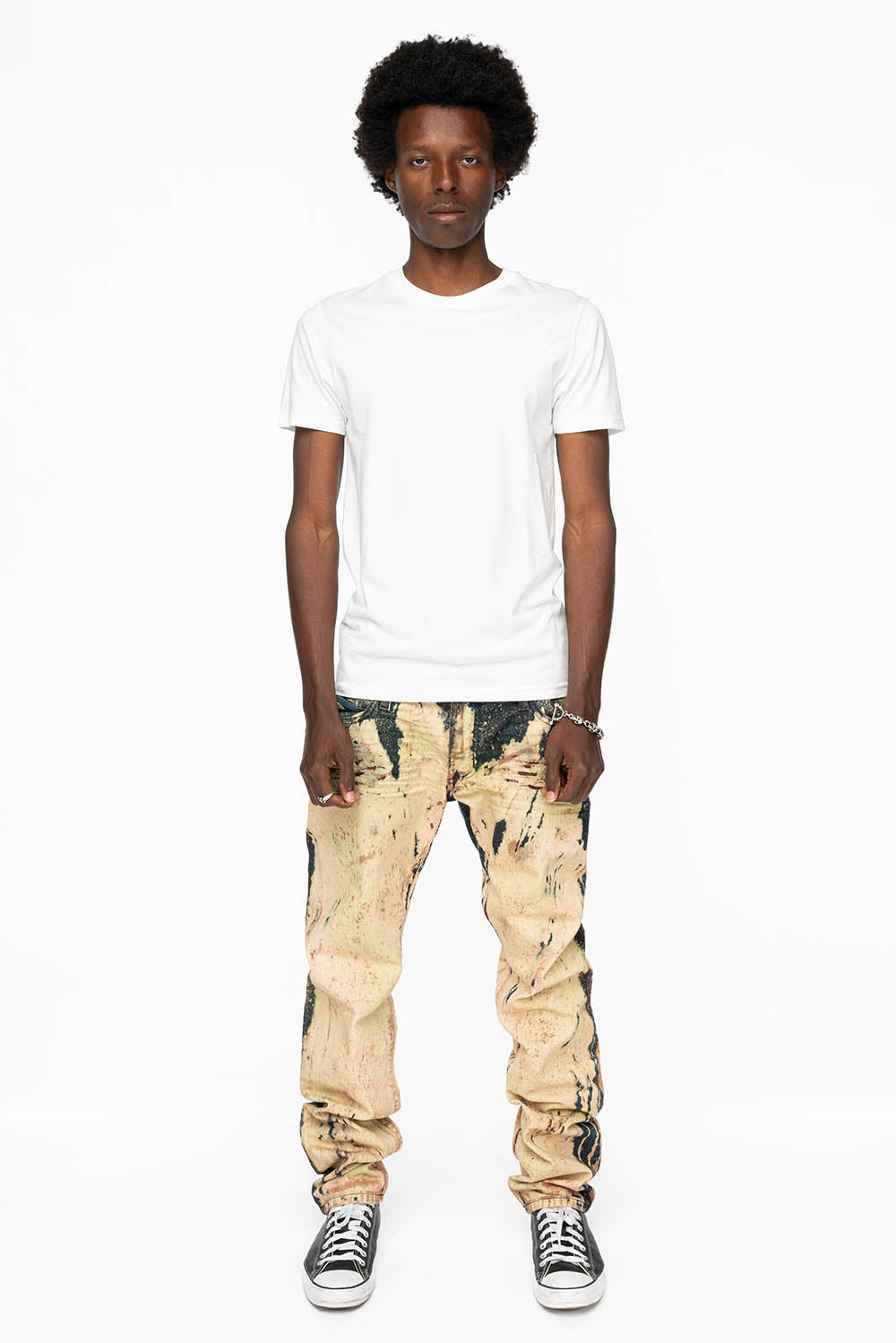 MENS FLAP POCKET SKINNY JEANS IN GRAFFITI WASH WITH CRYSTALS - Image 7