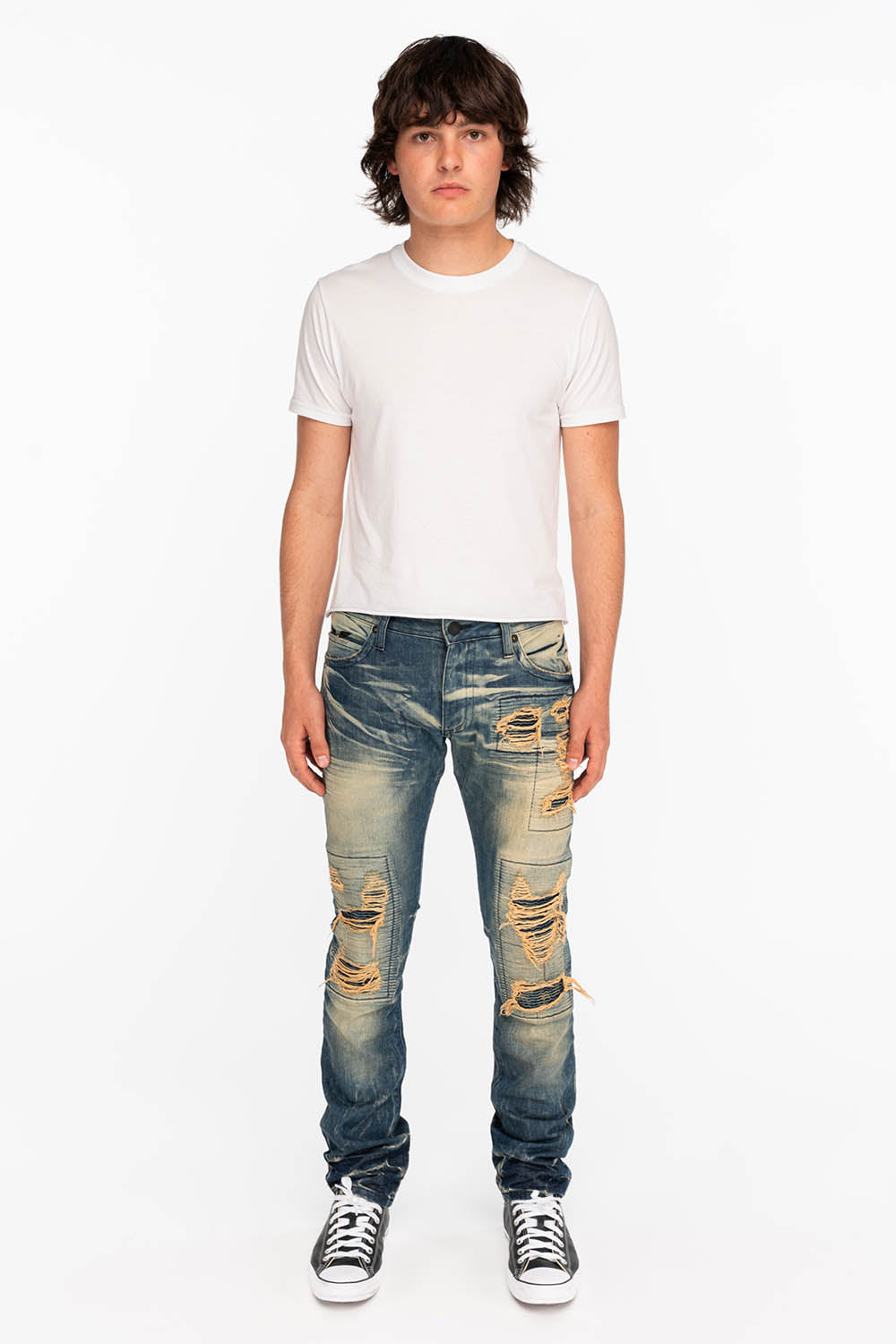 CROSSED OUT LONG FLAP MENS JEANS WITH CRYSTALS IN 4D DARK BROKEN - Image 5