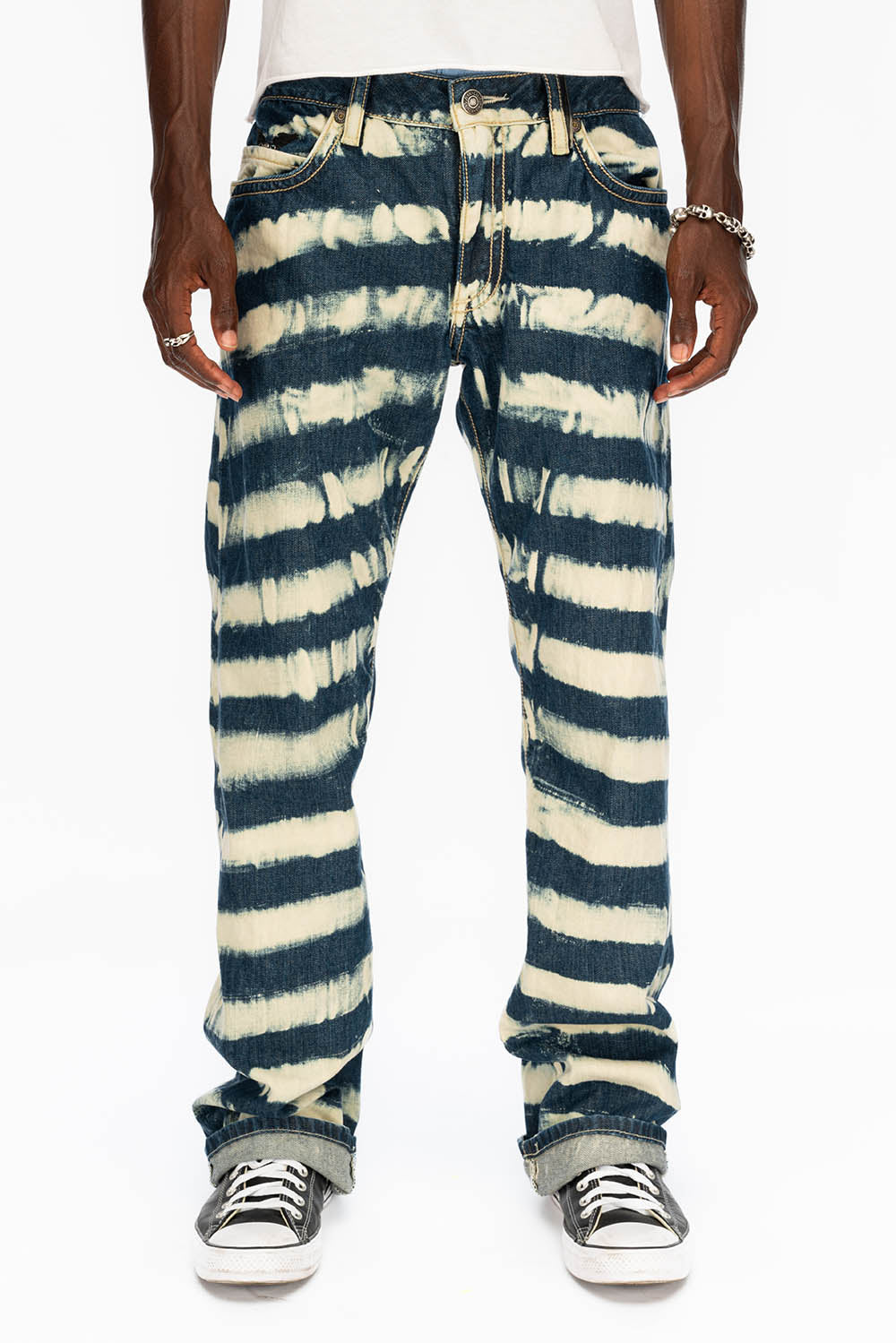 BLACK TOBACCO MENS BOOTCUT JEANS WITH CONTRAST STITCHING AND LEATHER INSERTS - Image 3