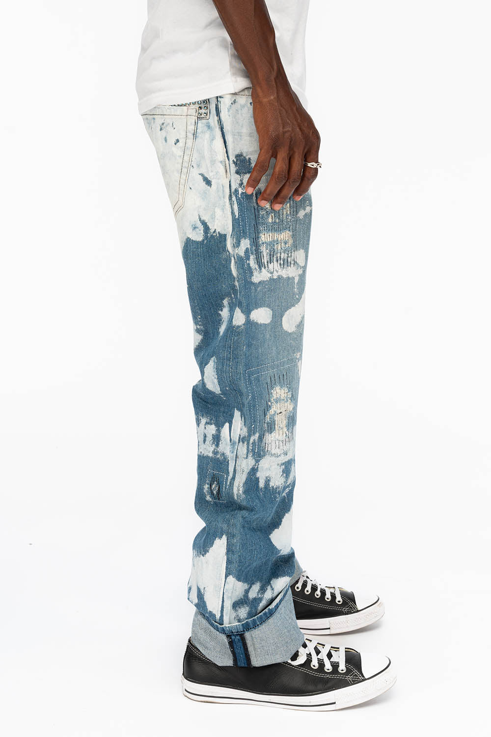 MENS STRAIGHT CUT JEANS WITH CRYSTALS IN WYOMING WHITE - Image 4