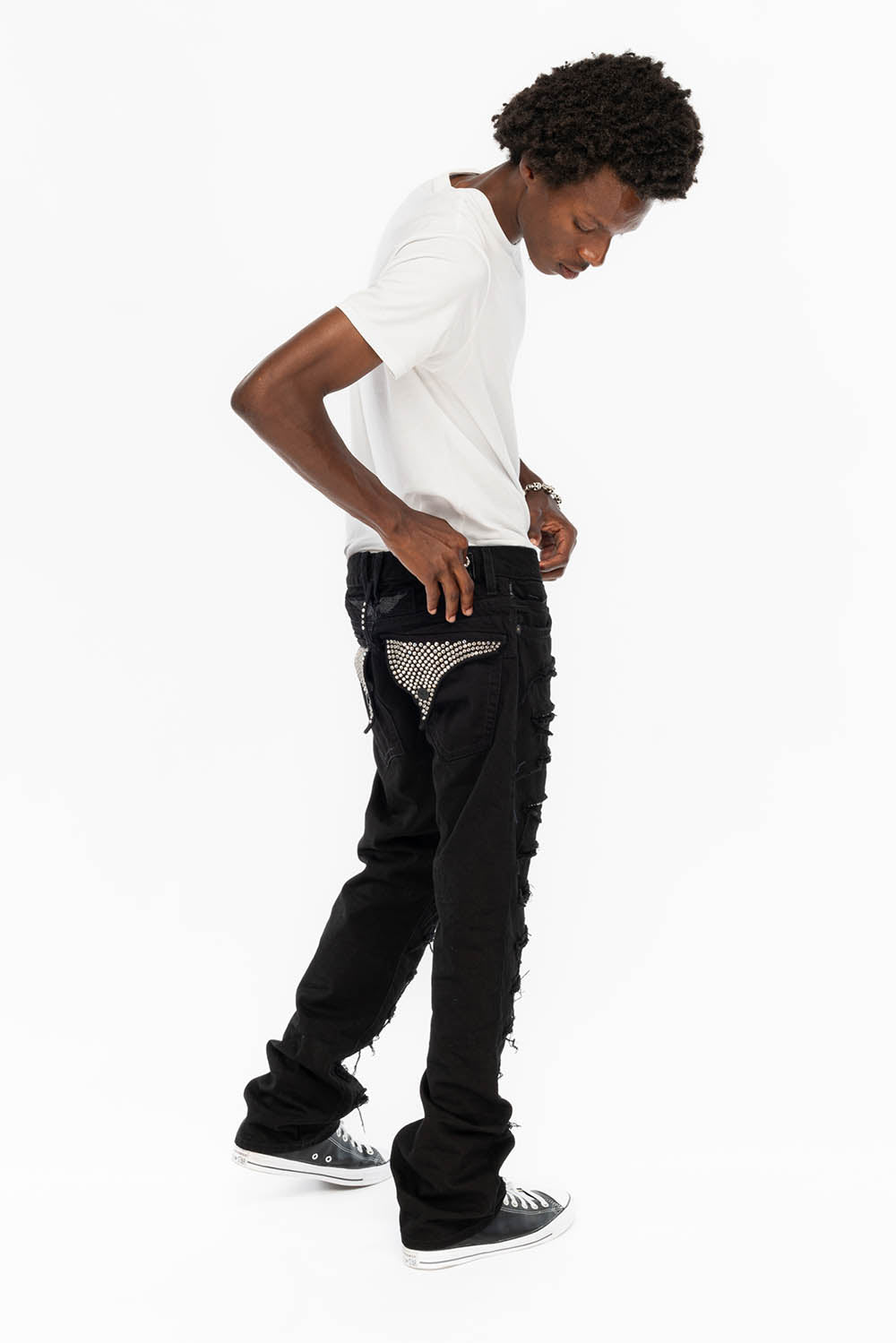 ROBIN'S VINTAGE EDITION JEANS WITH CRYSTALS IN DESTROY PURE BLACK - Image 9