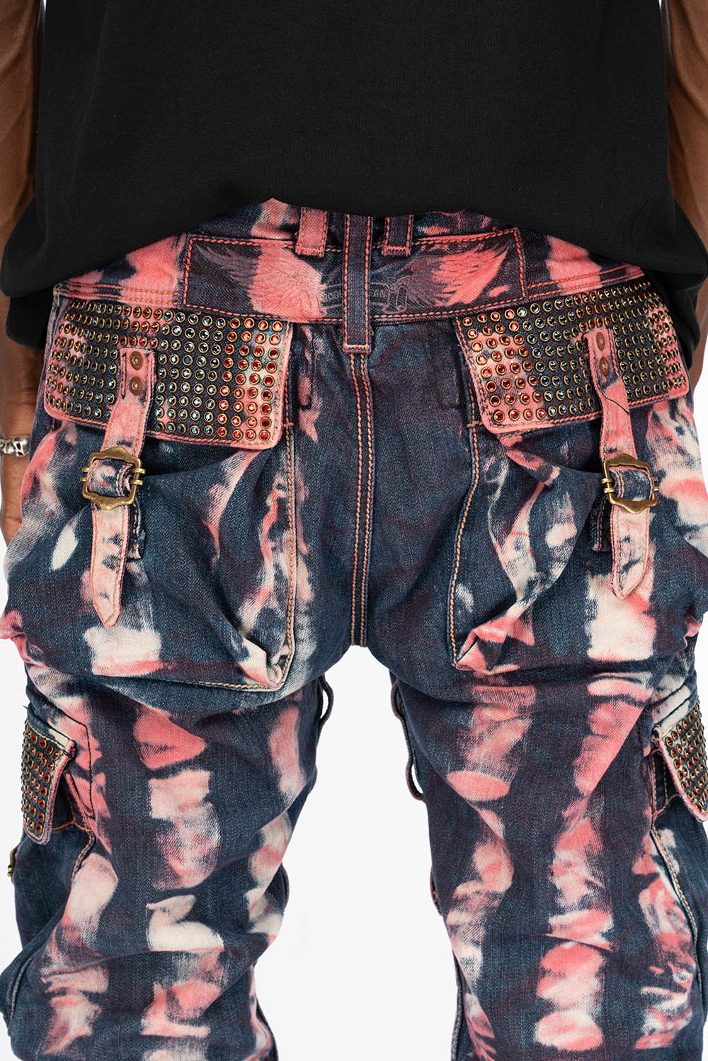 MENS PREDATOR CARGO PANTS WITH CRYSTALS IN PRISONER RED - Image 3