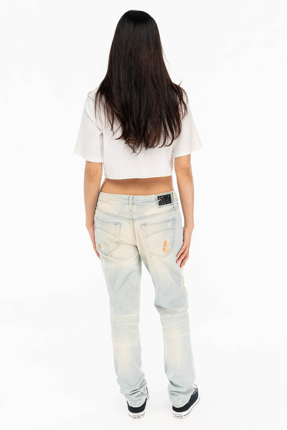 BOYFRIEND STYLE WOMENS PATCHED JEANS IN GEORGE WASH - Image 7