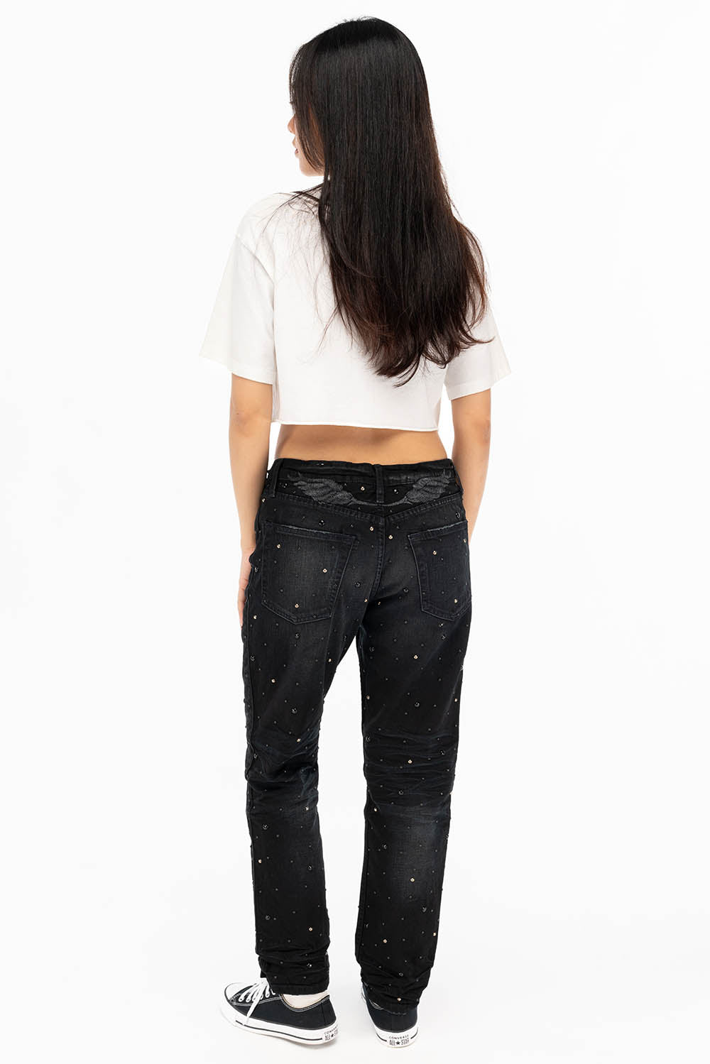 BOYFRIEND JEANS IN F_ED UP BLACK BROKEN WASH WITH BLACK AND SILVER STUDS - Image 6