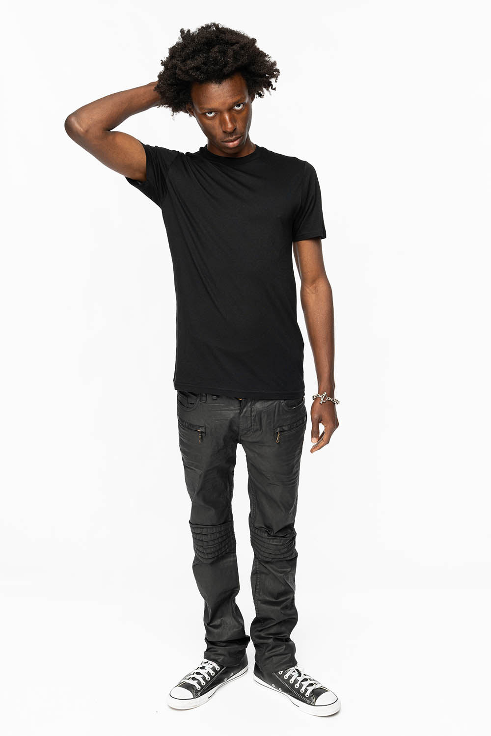 MENS MOTO BIKER JEANS IN BLACK DY FABRIC - Image 2