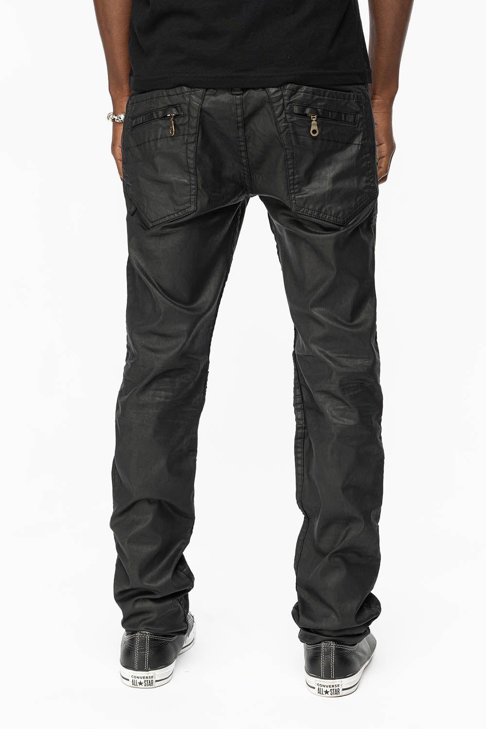 MENS MOTO BIKER JEANS IN BLACK DY FABRIC - Image 3