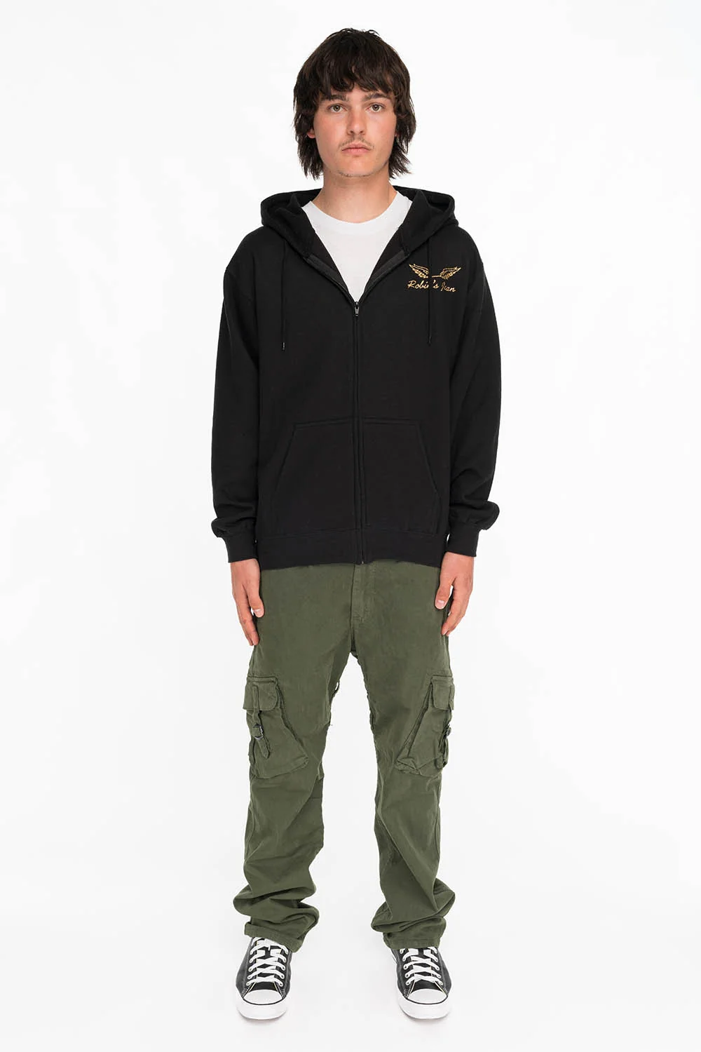 ROBINS SNAKE SKULL GOLD GLITTER ZIP HOODIE IN BLACK - Image 5