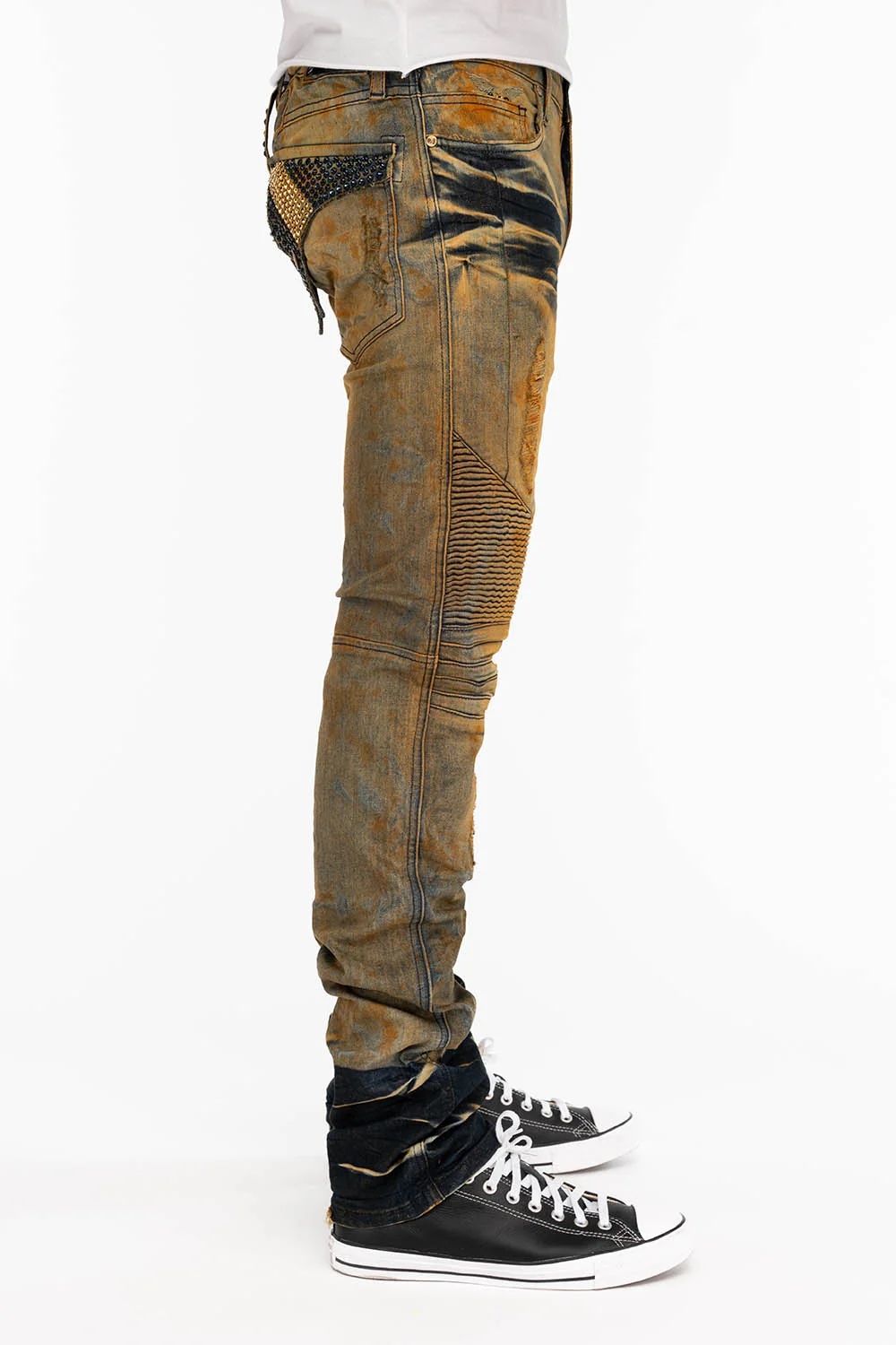 LONG FLAP MENS SKINNY BIKER JEANS WITH CRYSTALS IN CHICAGO - Image 3