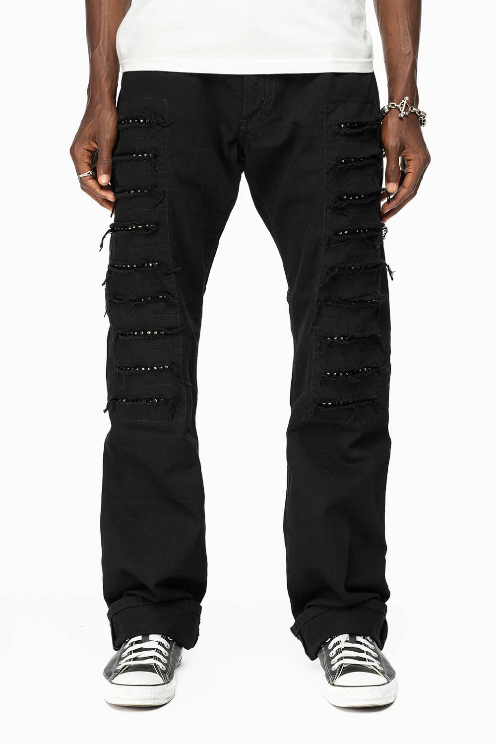 GYPSY REPAIRED STRAIGHT LEG JEANS IN BLK EMBELLISHED WITH CRYSTALS - Image 8