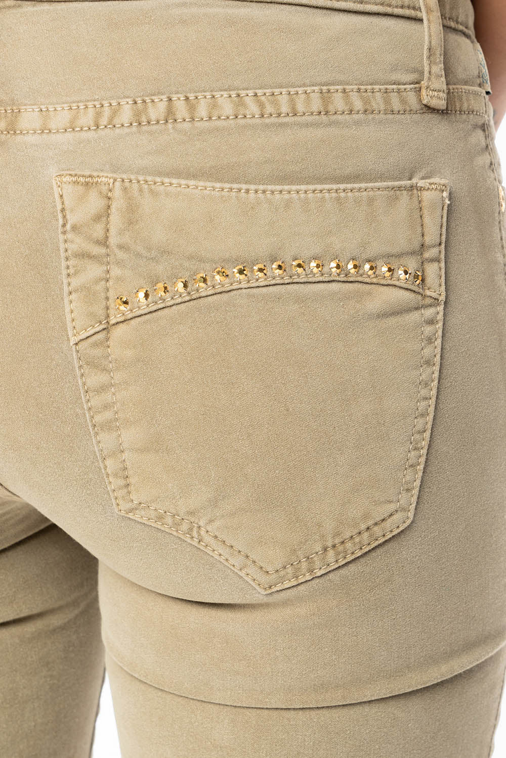 JANE MID RISE WOMENS SKINNY JEANS IN KHAKI WASH WITH AURUM CRYSTALS - Image 4