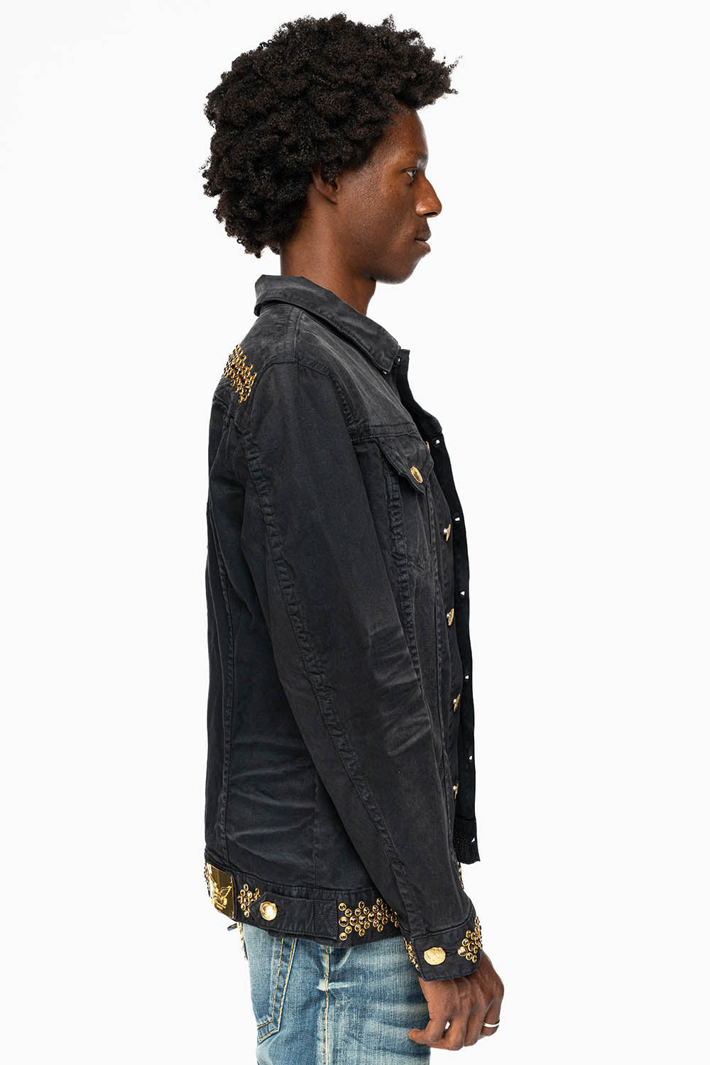 JEAN JKT IN PIGMENT SPRAY BLACK WASH EMBELLISHED WITH LARGE SMOKY TOPAZ CRYSTALS DESCRIPTION - Image 6