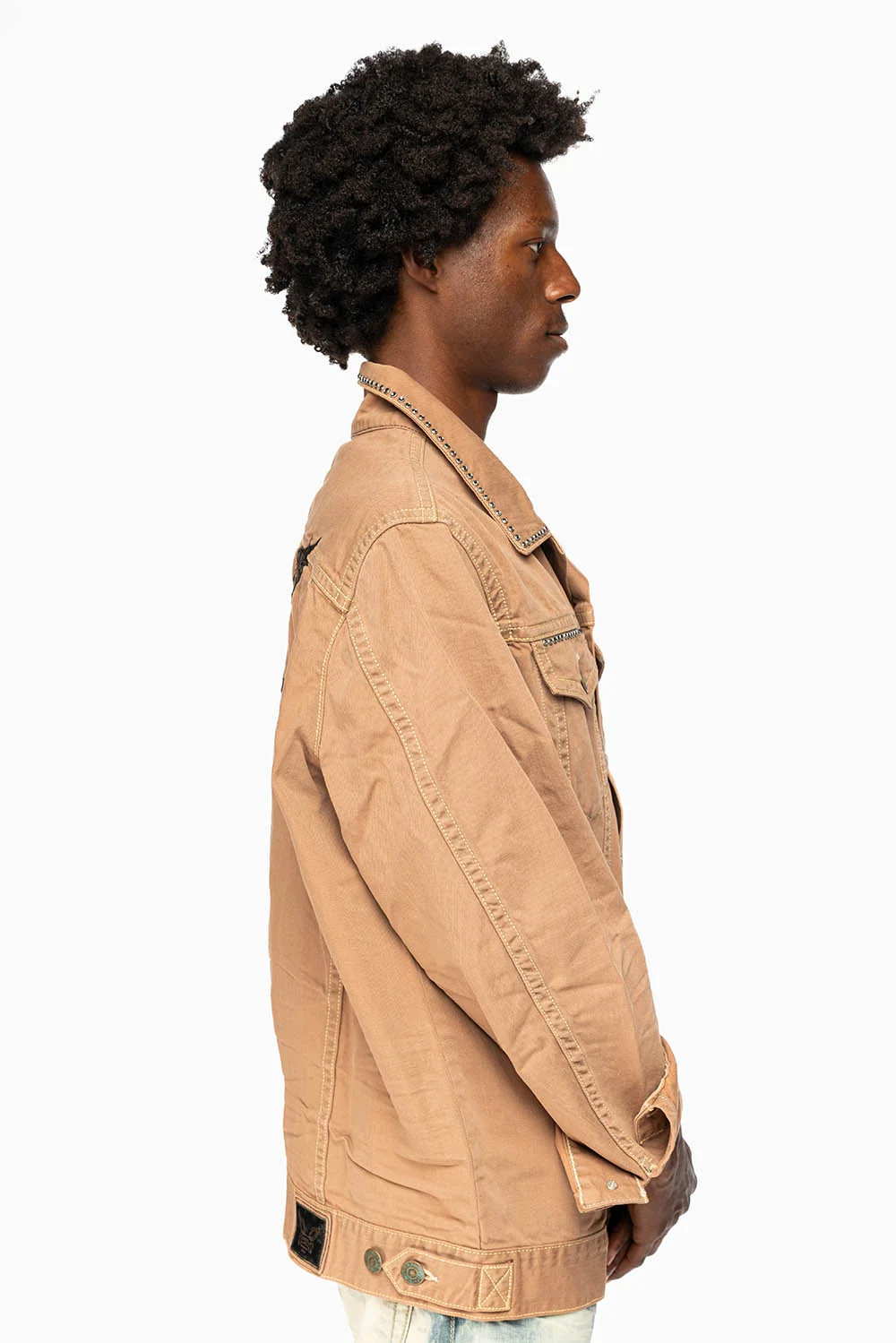 KHAKI JEAN JACKET EMBELISHED WITH CRYSTALS - Image 5