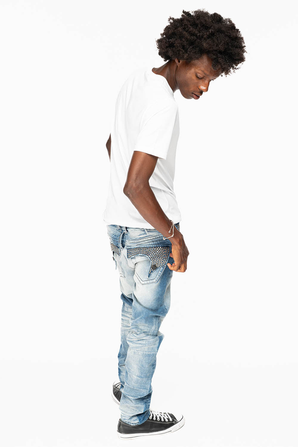KILLER FLAP SKINNY JEAN IN BLUE OMAHA MEDIUM WASH FULLY EMBELLISHED WITH CRYSTALS - Image 9