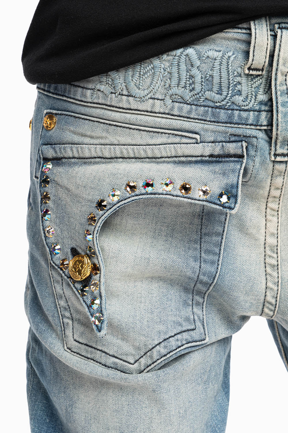 KILLER FLAP MENS SKINNY JEANS IN ODESSA VINTAGE MEDIUM WASH WITH MONTANA CRYSTALS - Image 2