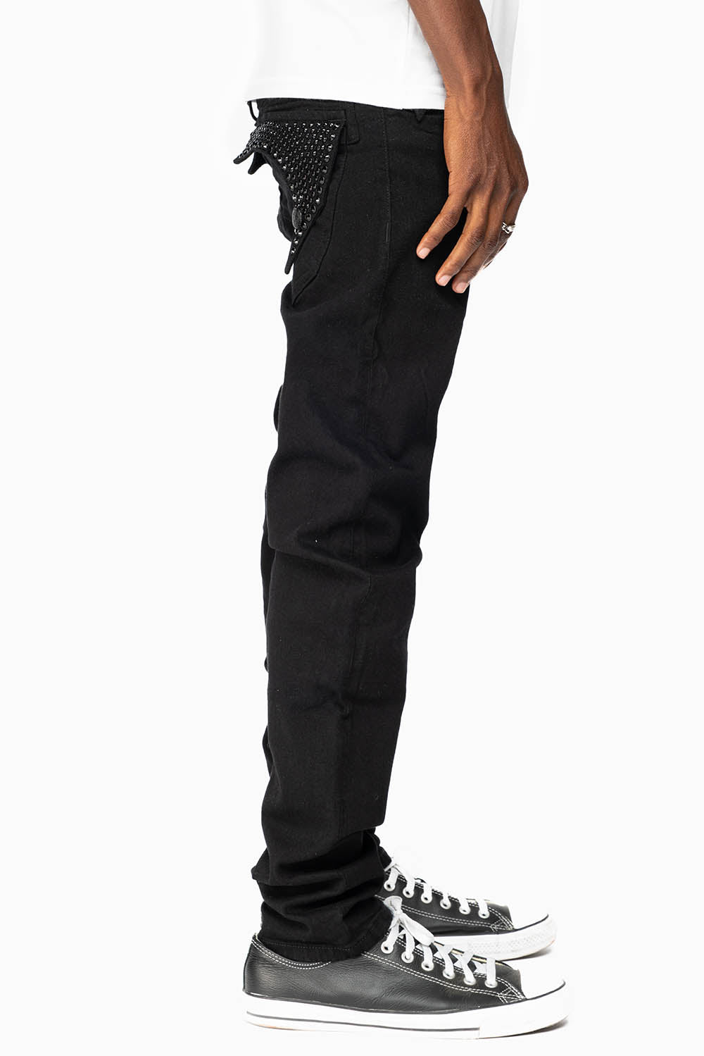 KILLER FLAP MENS SKINNY JEANS IN PURE BLACK   FULLY EMBELLISHED JET BLK CRYSTALS - Image 5