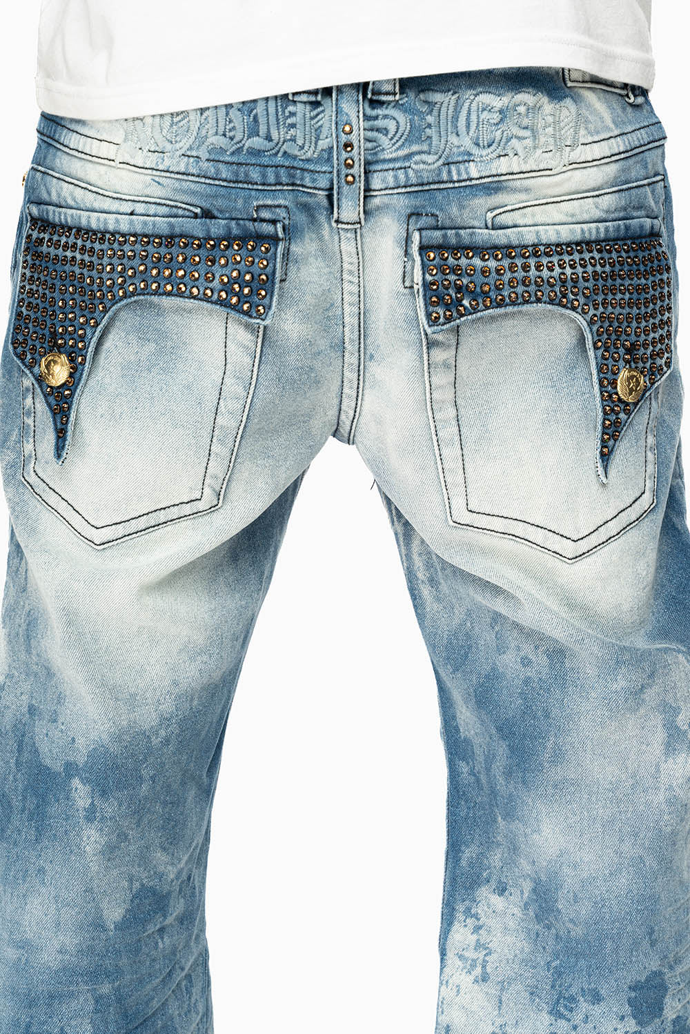 KILLER FLAP MENS STRAIGHT LEG JEAN IN CHEROKEE BLUE WASH EMBELLISHED WITH CRYSTAL - Image 5