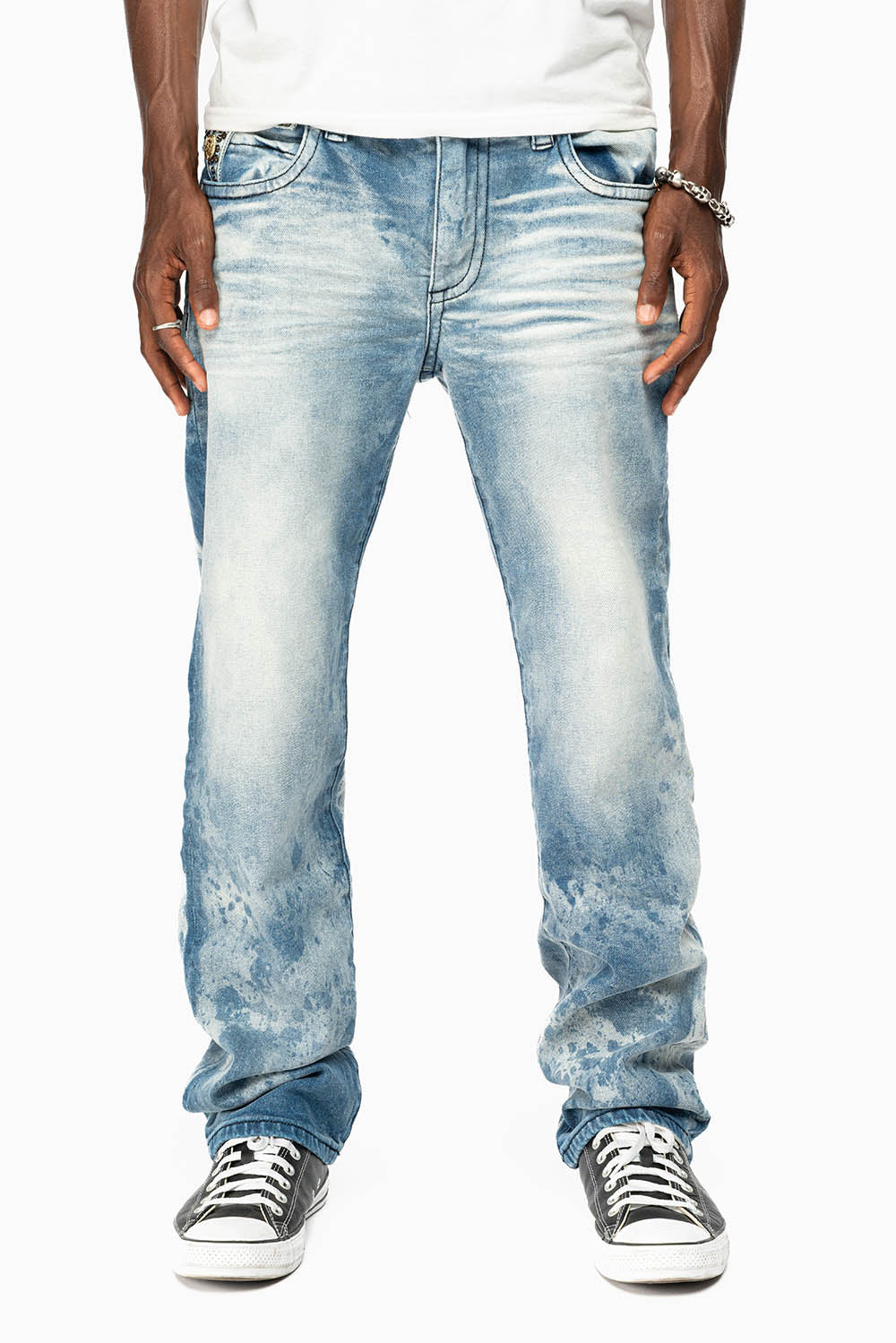 KILLER FLAP MENS STRAIGHT LEG JEAN IN CHEROKEE BLUE WASH EMBELLISHED WITH CRYSTAL - Image 7