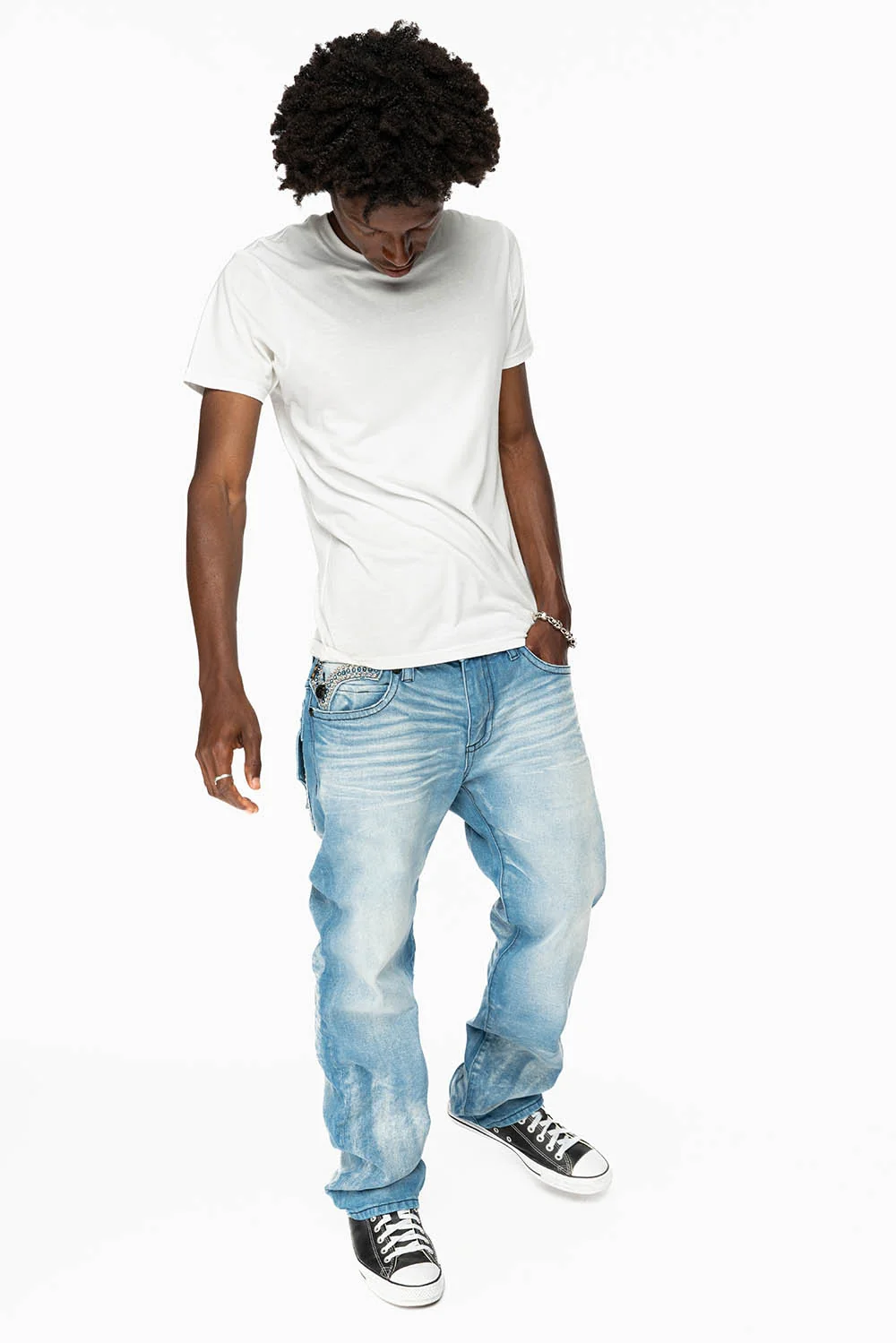MENS STRAIGHT LEG JEAN IN OMAHA LIGHT BLUE WASH EMBELLISHED WITH CLEAR AND SAPPHIRE CRYSTALS - Image 7