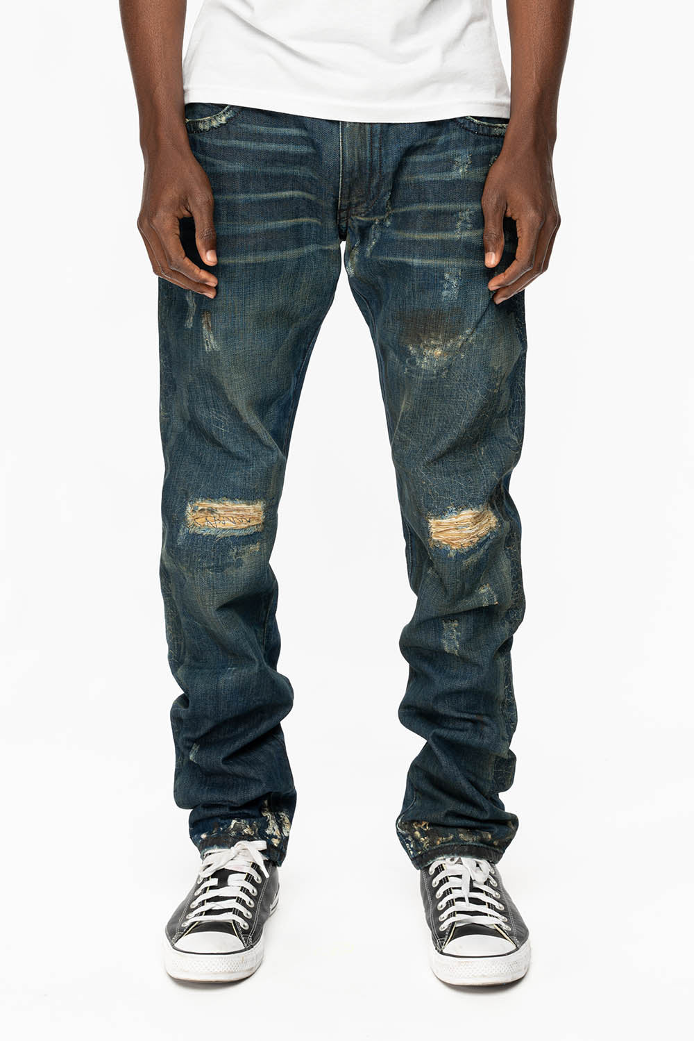 KILLER FLAP STRAIGHT LEG JEANS WITH CRYSTALS AND PYRAMID IN JUPITER BLUE SPECIALTY WASH - Image 2