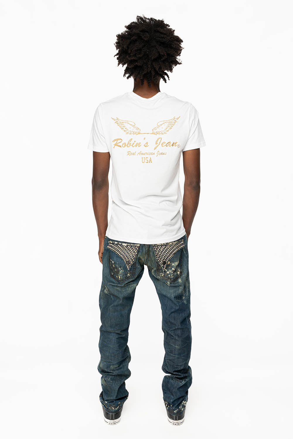KILLER FLAP STRAIGHT LEG JEANS WITH CRYSTALS AND PYRAMID IN JUPITER BLUE SPECIALTY WASH - Image 5