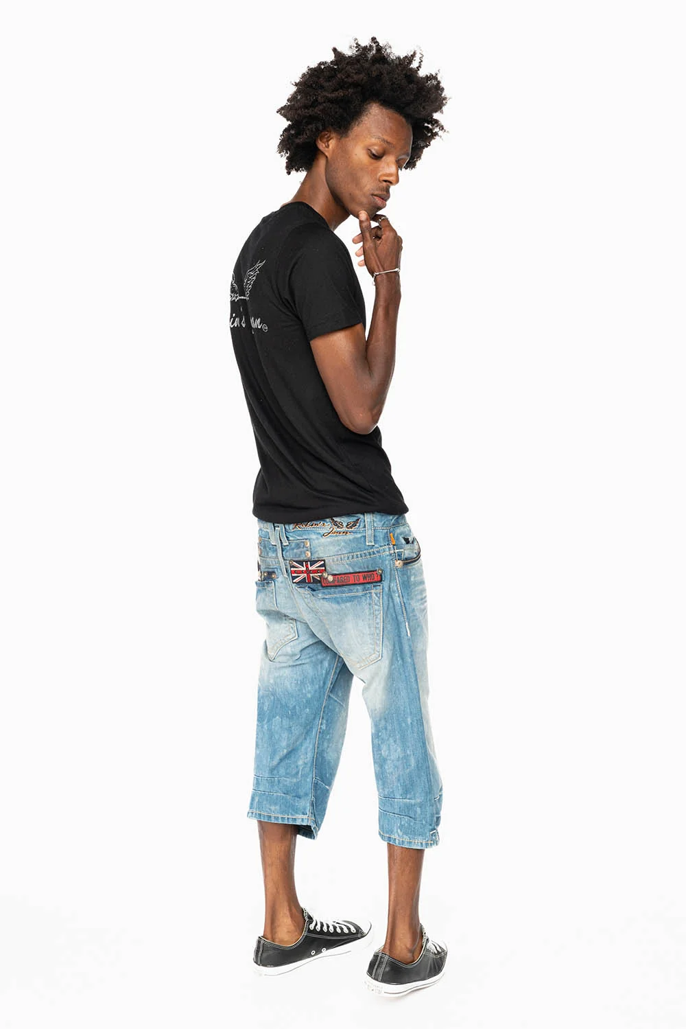 ROBIN'S EASY RIDER SHORTS W/ PATCHES IN AQUARAMA DARK WASH - Image 4