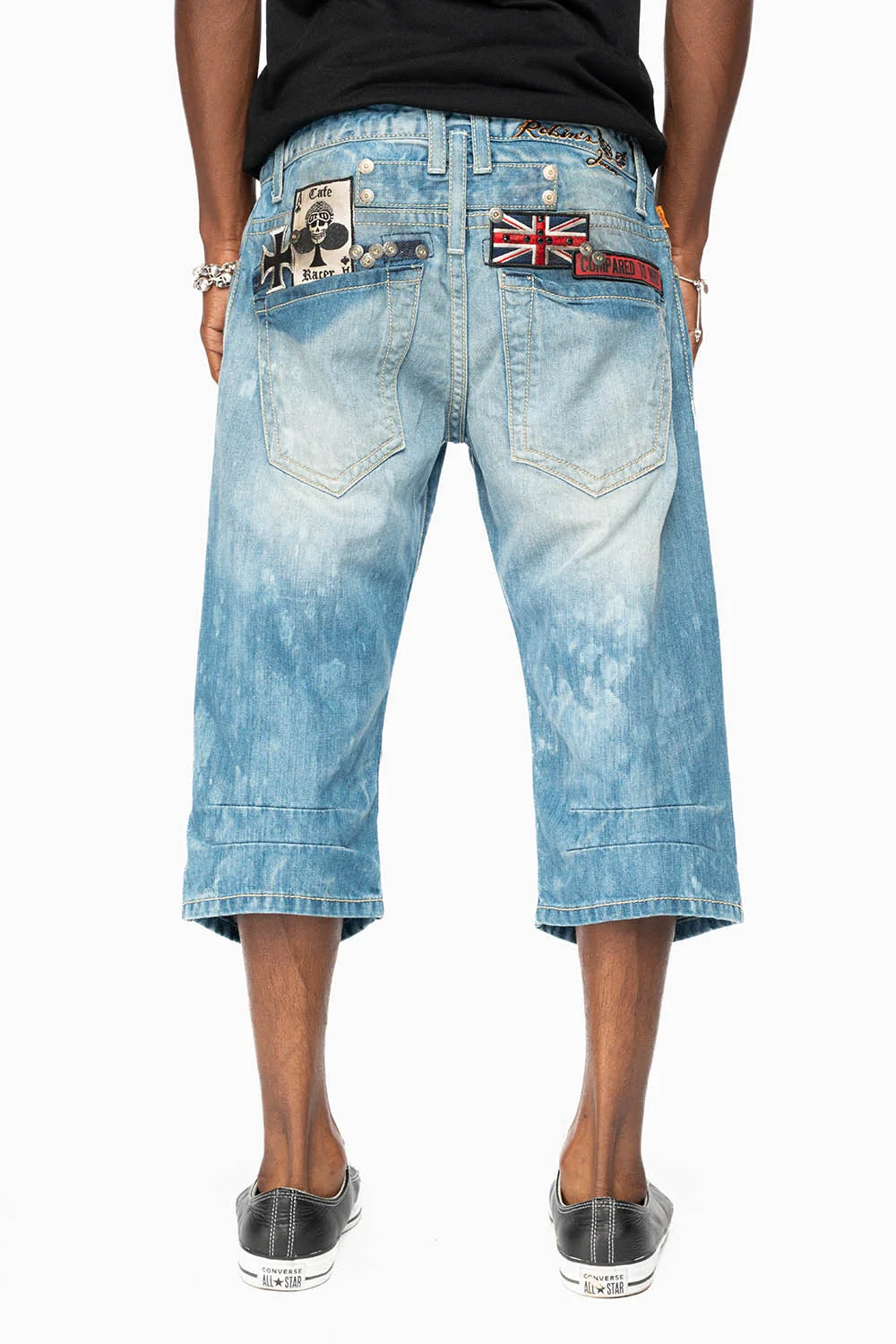 ROBIN'S EASY RIDER SHORTS W/ PATCHES IN AQUARAMA DARK WASH - Image 7
