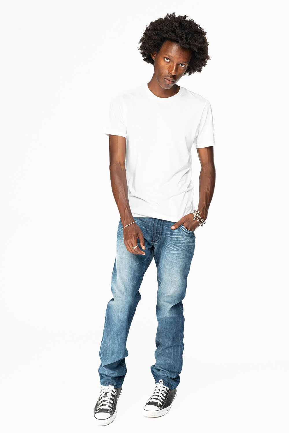 MENS LONG FLAP SLIM JEANS EMBELLISHED WITH CRYSTALS IN OMAHA DARK WASH - Image 6