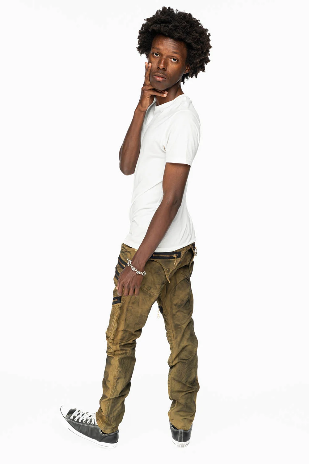 LONG FLAP BIKER IN SUPER NATURAL OLIVE WASH - Image 3