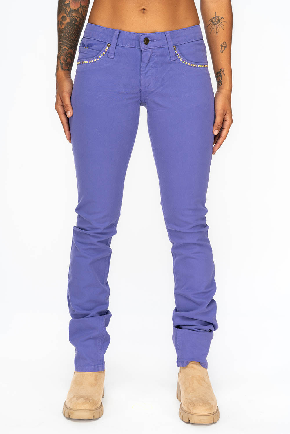 LOW RISE WOMENS JEANS IN LAVANDER WITH CLEAR CRYSTAL - Image 5