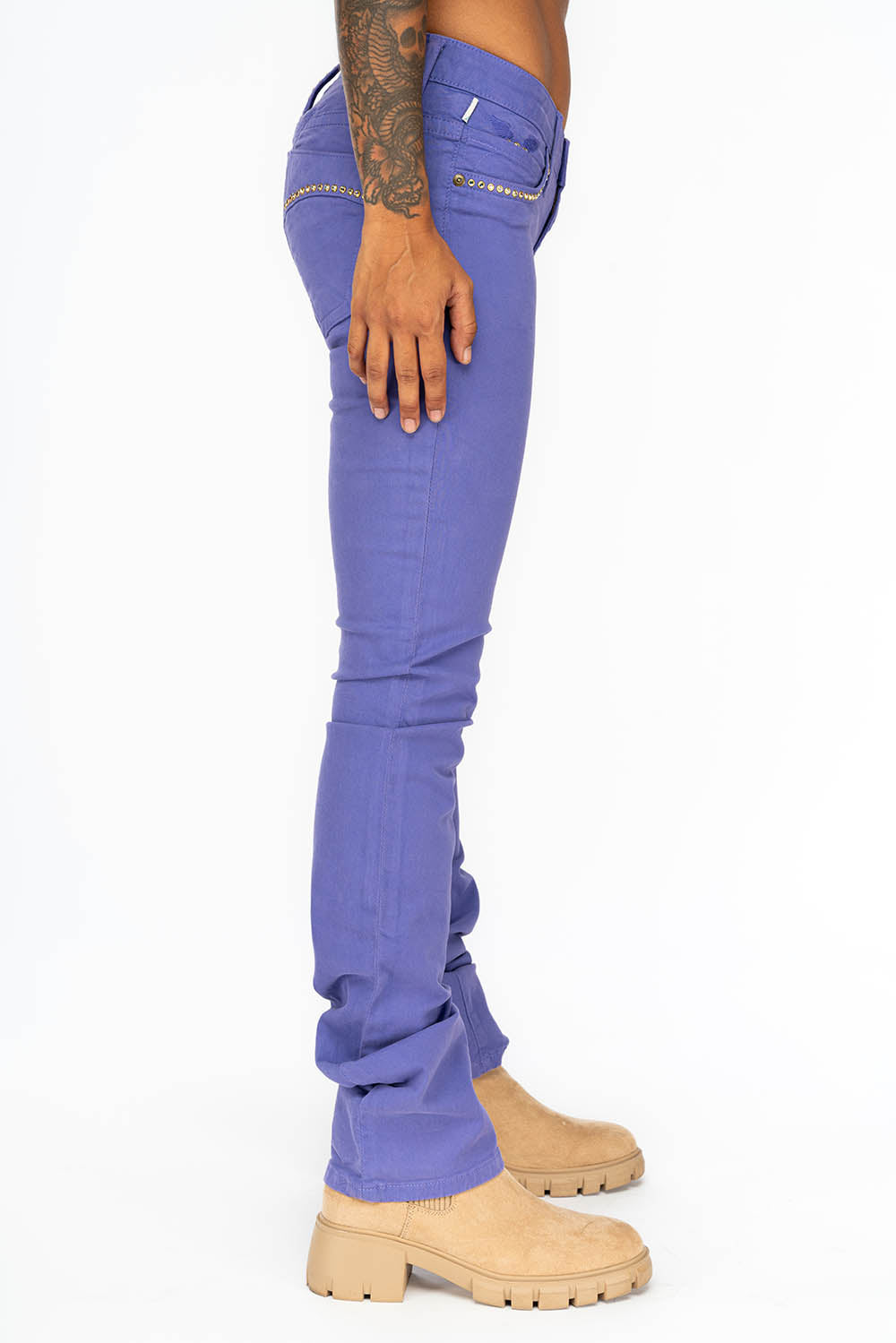 LOW RISE WOMENS JEANS IN LAVANDER WITH CLEAR CRYSTAL - Image 6