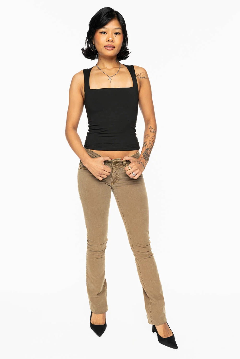 MARILYN LOW RISE WOMENS JEANS IN KANGAROO WITH TONAL WINGS & SMOKY TOPAZ CRYSTALS - Image 7