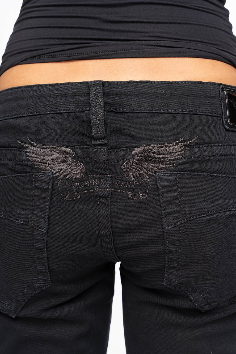 MARILYN WOMENS DISTRESSED & REPAIRED STUDDED SKINNY JEANS IN BLACK EMBELLISHED WITH STUDS & CRYSTALS - Image 3