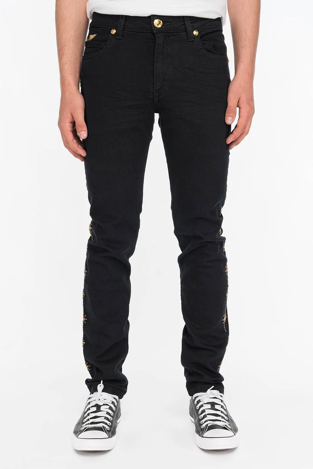 YUMA SKINNY MENS JEANS IN BLACK WITH GUNSLINGER CRYSTAL MOTIF - Image 3